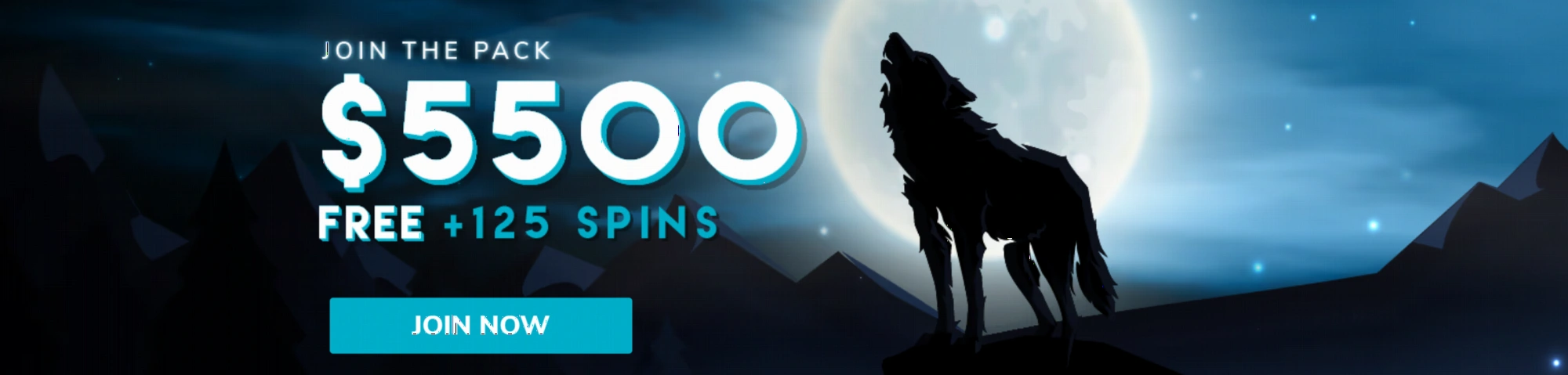 Wolf Winner Casino welcome bonus up to $5500 plus 125 free spins